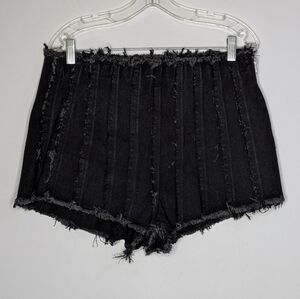 NWT PrettyLittleThing Black Distressed Short Shorts 8